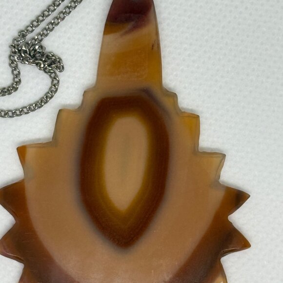 Sunburst Banded Agate Slice 3" Pendant With Silver-Tone Chain - Picture 1 of 3